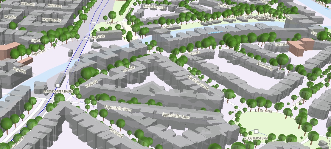 City map with tree cadastre 3D